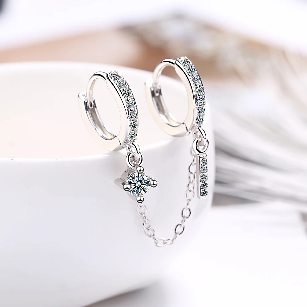 

Женские серьги-кольца из серебра 925 пробы, с двойной цепочкой