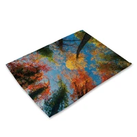 scenery kitchen placemat coaster dining table mats landscape cotton linen pad bowl cup mat home decor 4232cm