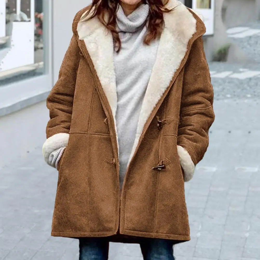 Trendy Women Coat Medium Length Washable Single Breasted Hood Jacket  Ladies Women Jacket for Daily Wear