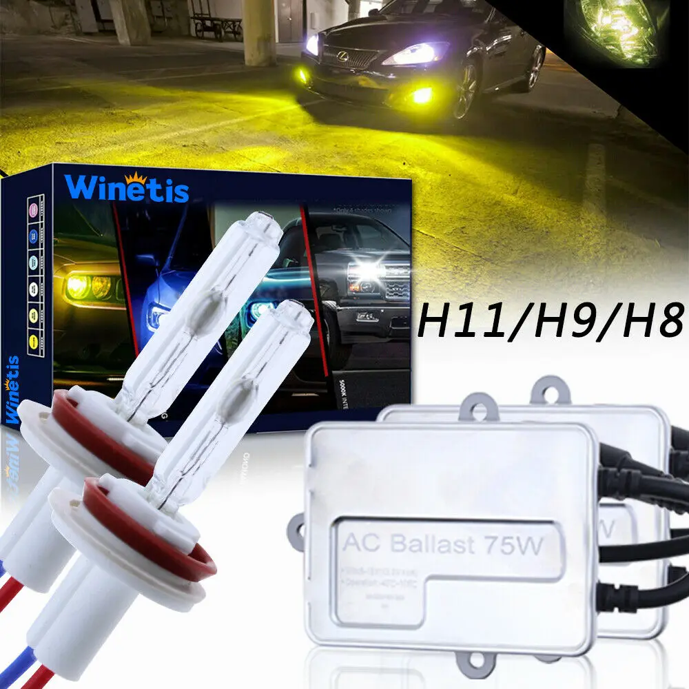 

75W Winetis H11 Hid Headlight 3000K Low Beam Bulbs Conversion Kit 2Pcs Amber