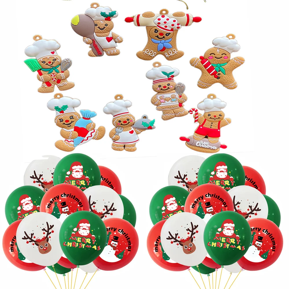 

8-60 pcs Merry Christmas Decor Balloons Santa Claus Snow man Elk Printed Latex Ballon Gingerbread Man Christmas Tree Supplies