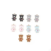 5pcs cute enamel hearts bear alloy animal charm pendants for jewelry making accessories diy earrings bracelets wholesale crafts