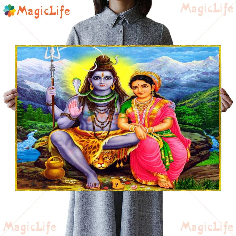 Фото Shiva Family Parvati Hinduism Religion Hanuman Prints Wall Pictures For Living Room Poster Wall Art Canvas Painting Unframed №2