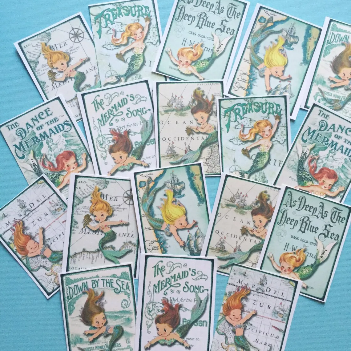 

Pack of 18 Mermaid Stickers - Handmade Stickers, Vintage Style, Cute Planner Stickers for Scrapbook, Laptop and Journals