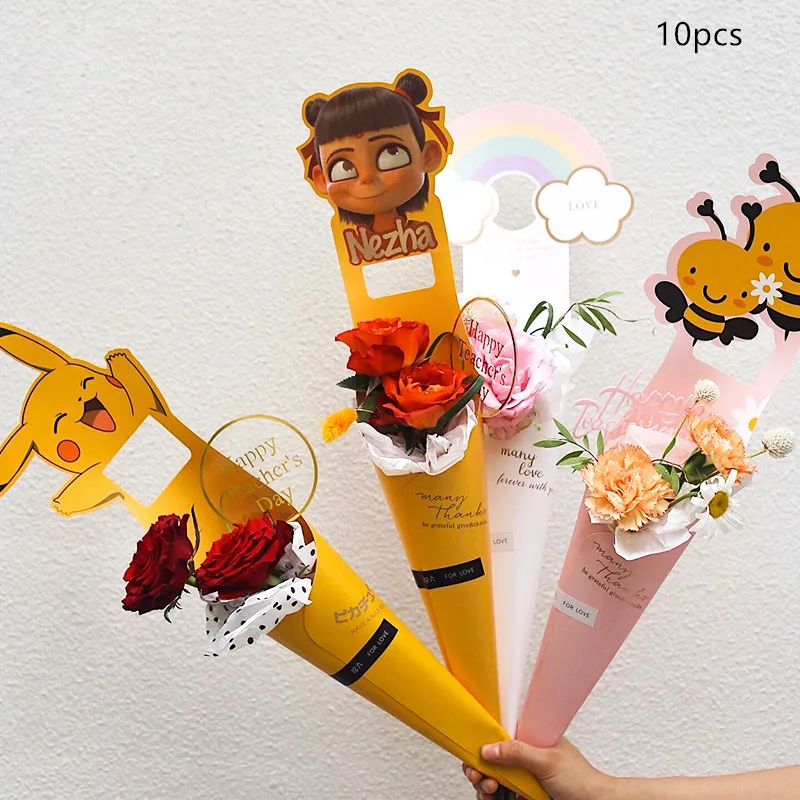 

10pcs Cartoon Single Flower Box Rose Flower Box Bouquet Hallowee Package Gift Box Christmas Gift Box Paper Bag Pouch for Pack