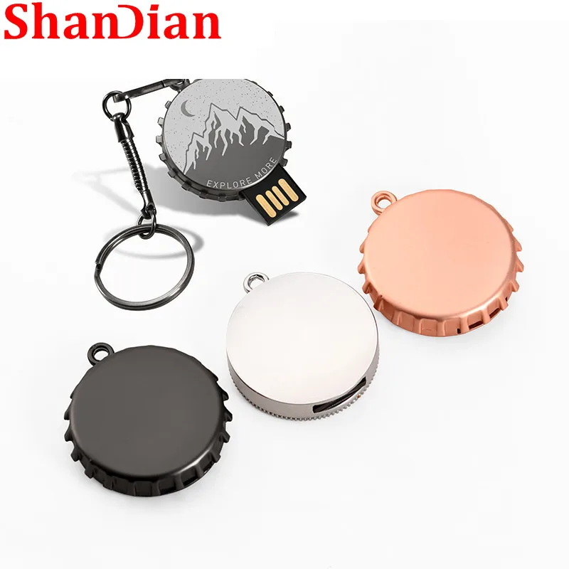 Металлический флеш-накопитель объемом 64 ГБ с крышкой в виде бутылки пивом