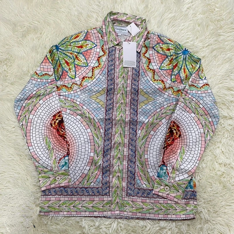 

High quality CASABLANCA Hawaii 100% Silk Full Print Men Women Long Sleeve leisure Shirt