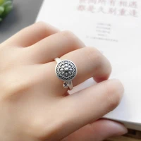 silver retro six character truth opening simple creative national style belief amulet rotating adjustable ring lady
