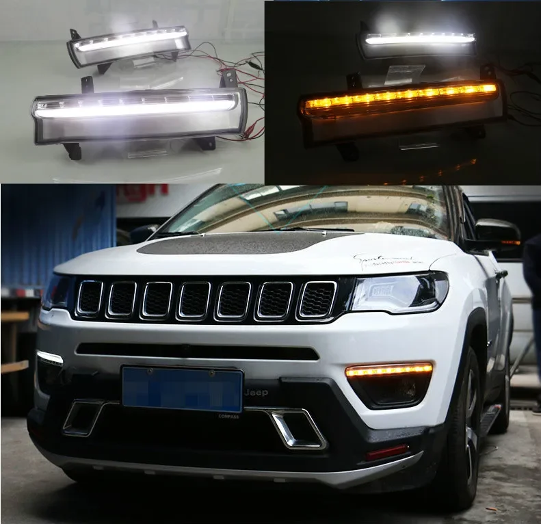 Дневные ходовые огни для Jeep Compass 2017 2018 2019 динамический желтый указатель поворота