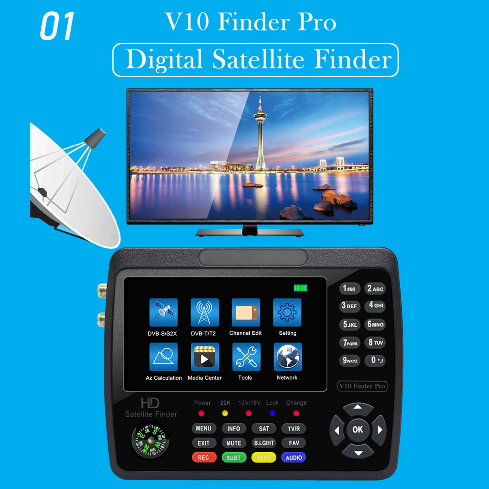 V10 Finder Pro Спутниковый искатель DVB-S/S2/S2X/T/T2/C/H.265 Цифровой спутниковый 4 3-дюймовый