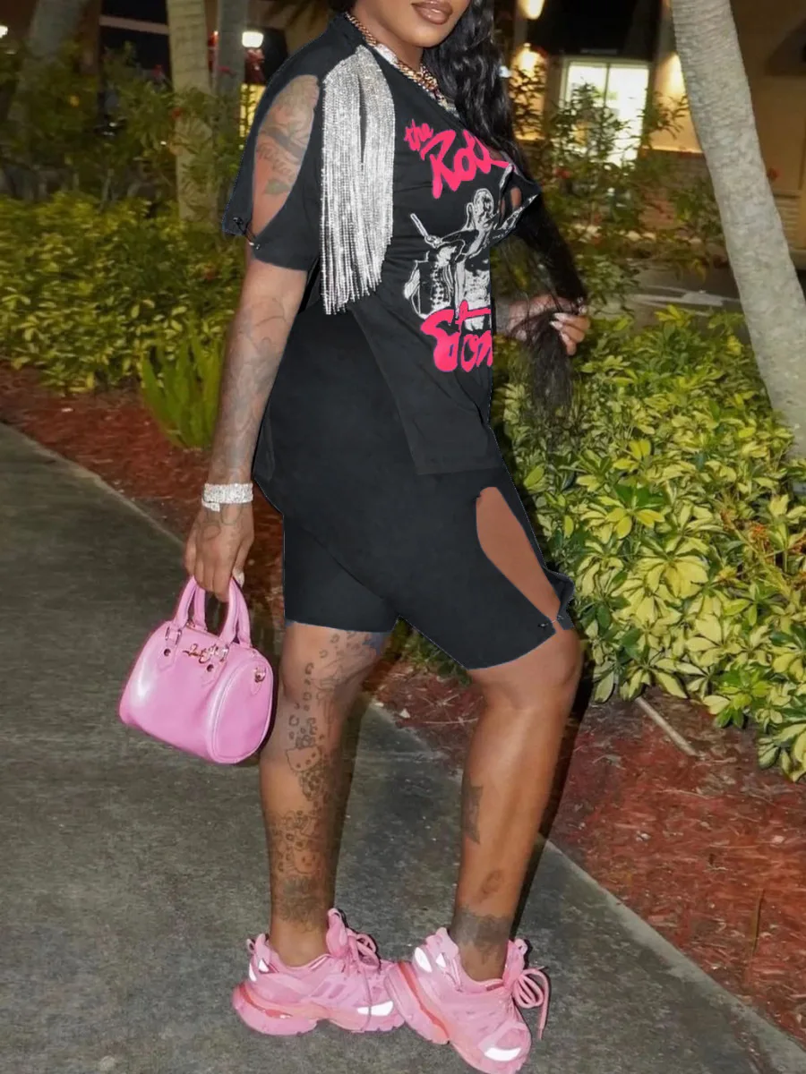 Женский костюм-двойка с принтом V-образным вырезом |