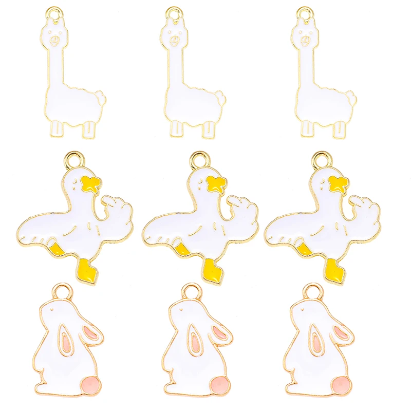 

10pcs 14*22mm Enamel Rabbit Duck Animal Women's Earrings Bracelets Pendants Charms For Jewelry Making DIY Necklaces Accessories