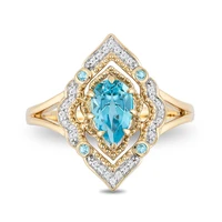hoyon 14k gold color openwork ring for women wedding jewelry blue diamond style drop pear shape blue topaz ring