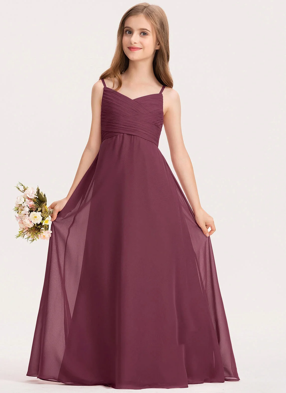 

YZYmanualroom Junior Bridesmaid Dress A Line Sweetheart Floor Length Chiffon Pageant Evening Dresses