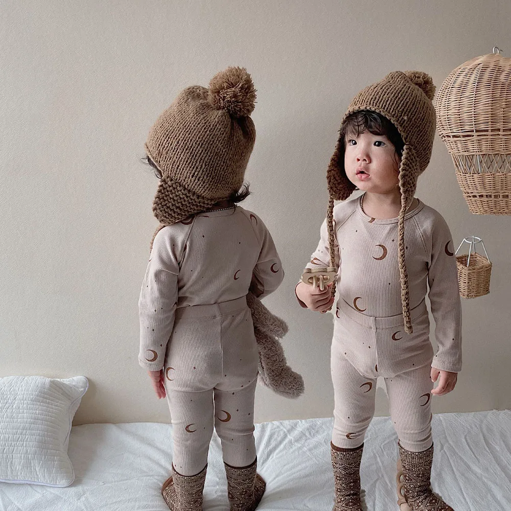 Kids Pajamas Children Sleepwear Long Sleeve Casual Solid Long Johhs Set Baby Boys Girls Clothes Cotton Nightwear Kids Clothing