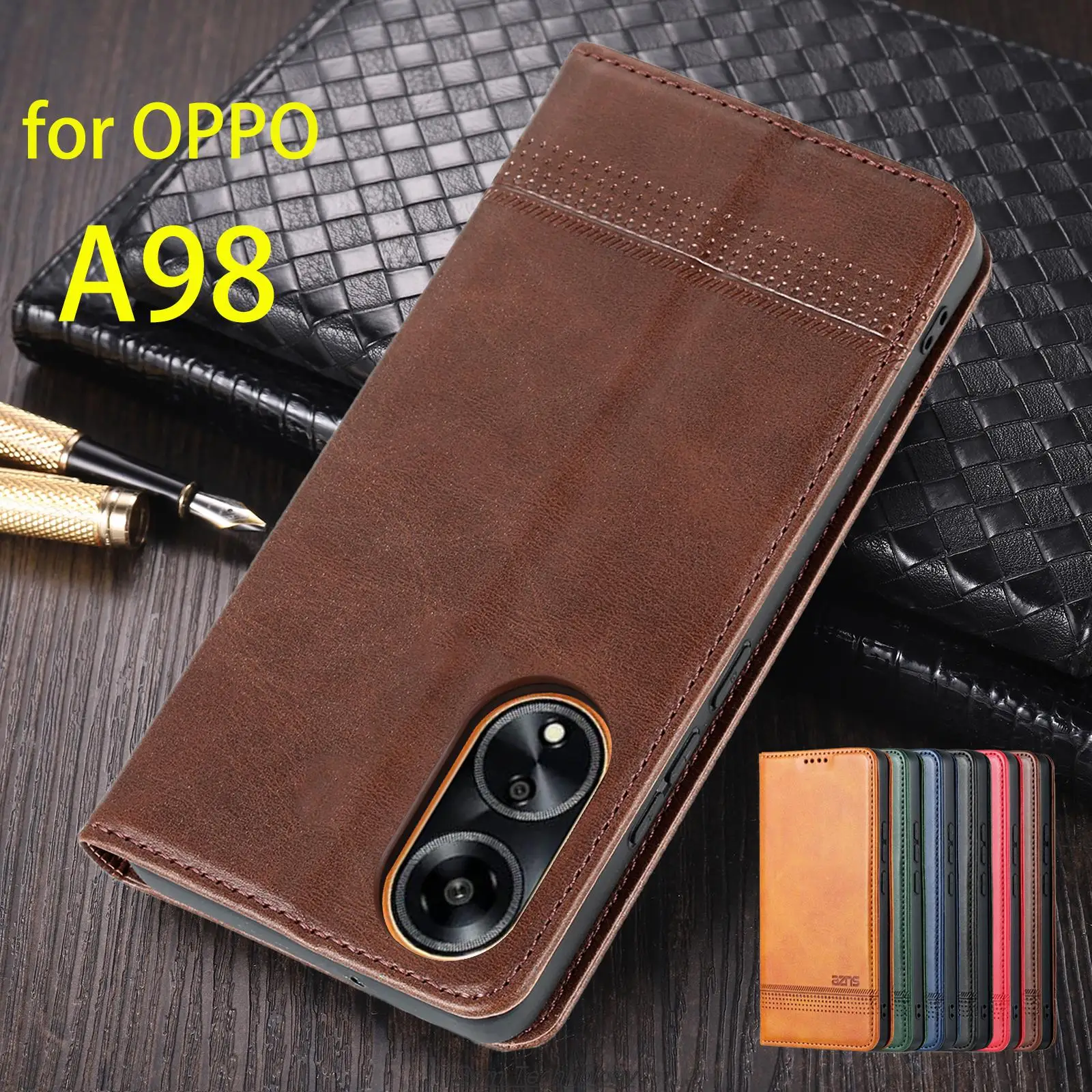 

Deluxe Magnetic Adsorption Leather Fitted Case for OPPO A98 Flip Cover Wallet Protective Case Capa Fundas Coque