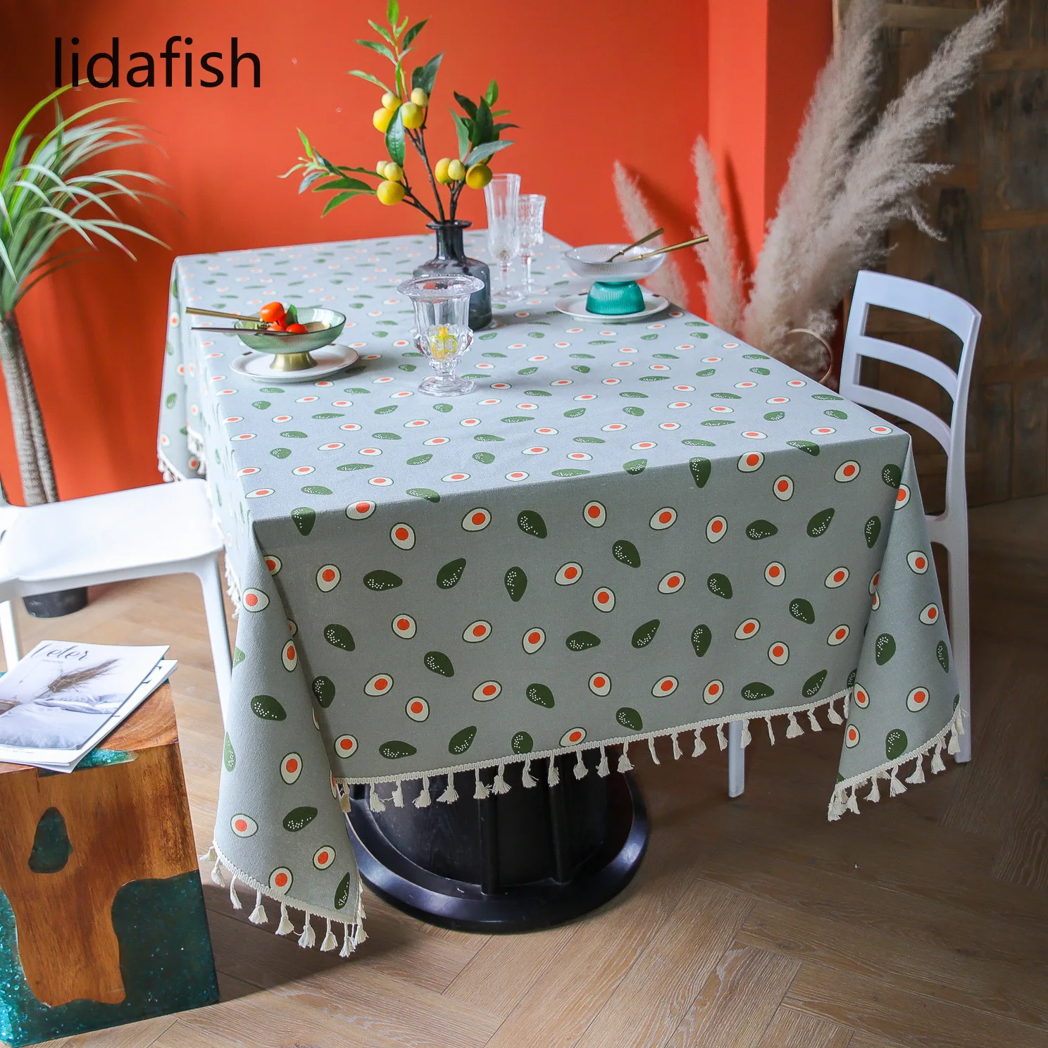 

Новинка, декоративная прямоугольная льняная хлопчатобумажная скатерть из голубого манго, скатерть для улицы вечерние с маленькими фруктам...