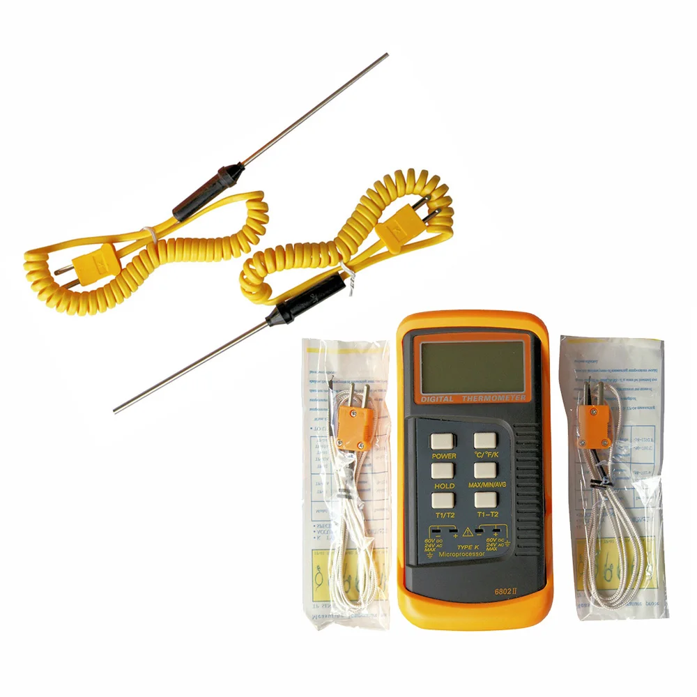 Двухканальный цифровой термопарный термометр K-типа -50 ° от C до 1300р ЖК-экран 6802 II 4