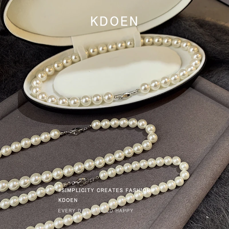 Женская цепочка на воротник с имитацией жемчуга и бусинами