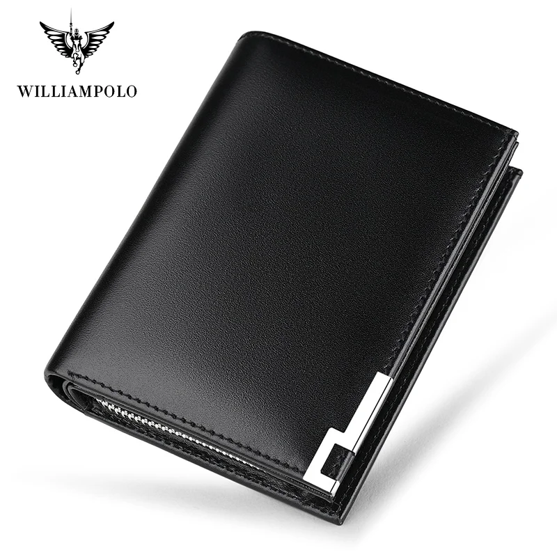 

Business WILLIAMPOLO Card Holder Wallet Genuine Leather Mens wallett Zipper Pocket Purse Carteira Man PL218