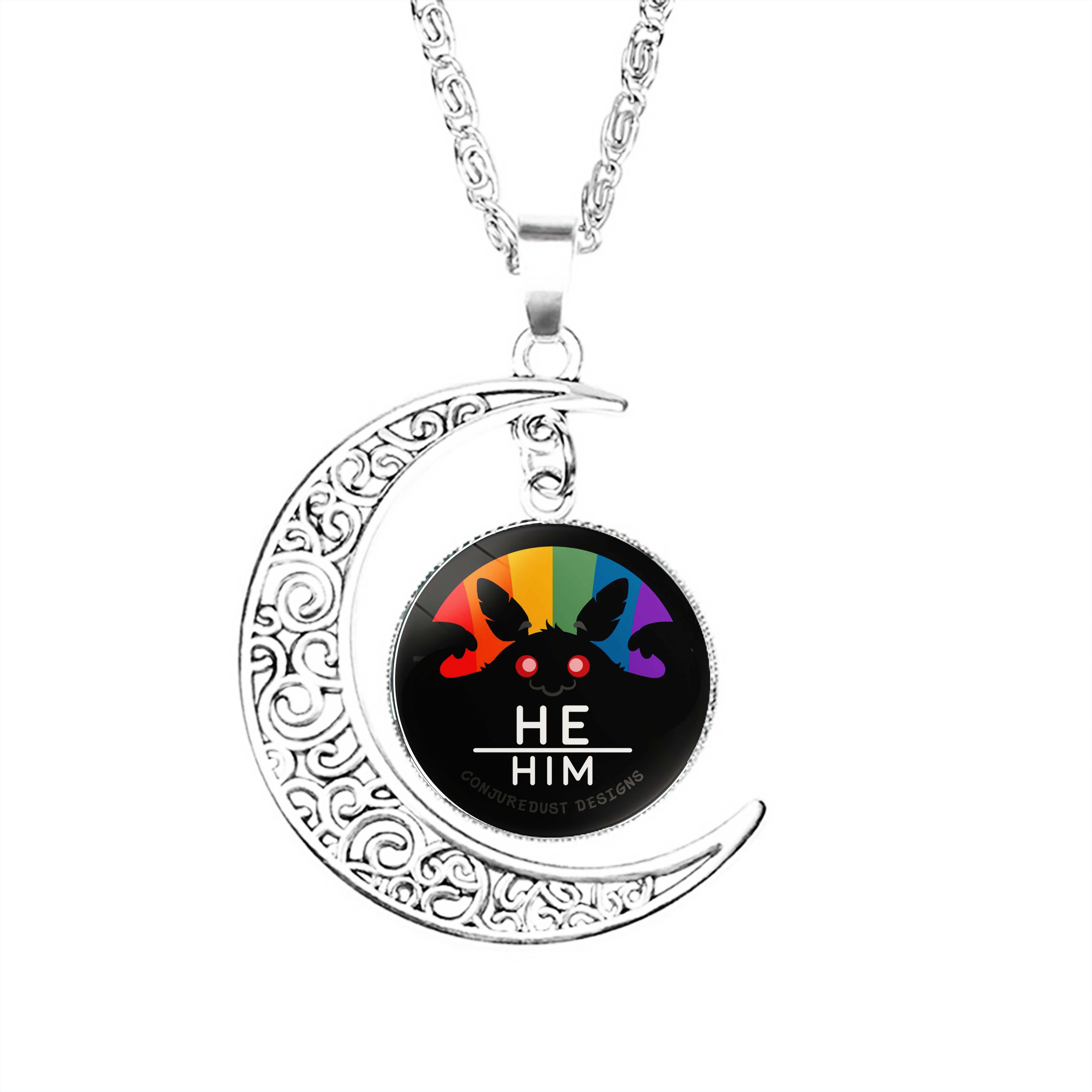 

Cryptid Pronouns He Him Moon Necklace Women Jewelry Boy Chain Men Pendant Gifts Dome Accessories Party Lovers Crescent