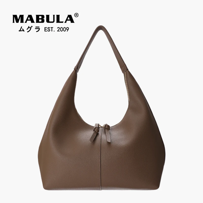 

MABULA Large Underarm Hobo Bag for Women Classical Brown PU Leather Shoulder Purse Zip Up Top Handle Handbag