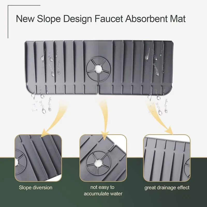 

Silicone Faucet Mat Kitchen Bathroom Faucet Handle Drip Catcher Tray Faucet Mat Sink Splash No Standing Water Slope Drain Pad