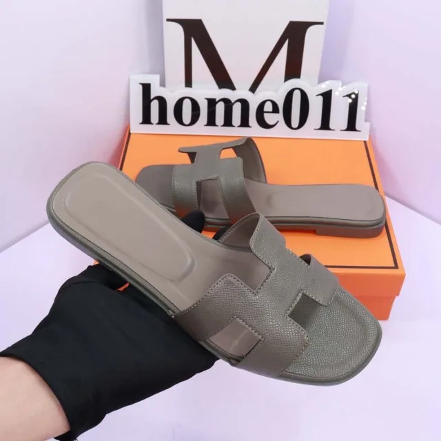 

Genuine Leather Slippers Women Luxury Square Peep Toe Flat Slides for Women Ladies Summer Sandals Mules Shoes Plus Size 43
