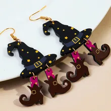 New Star Wizard Hat Boots Acrylic Halloween Earrrings Funny Punk Witch Long Drop Earring for Women Festival Party Jewelry Gifts