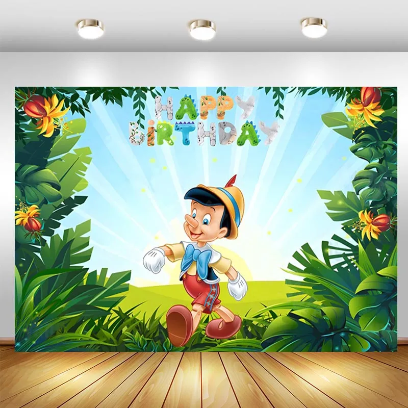 

Disney Pinocchio Photography Backdrop A Long Nose Boys Happy Birthday Party Photo Background Photo Studio Photocall Props Banner
