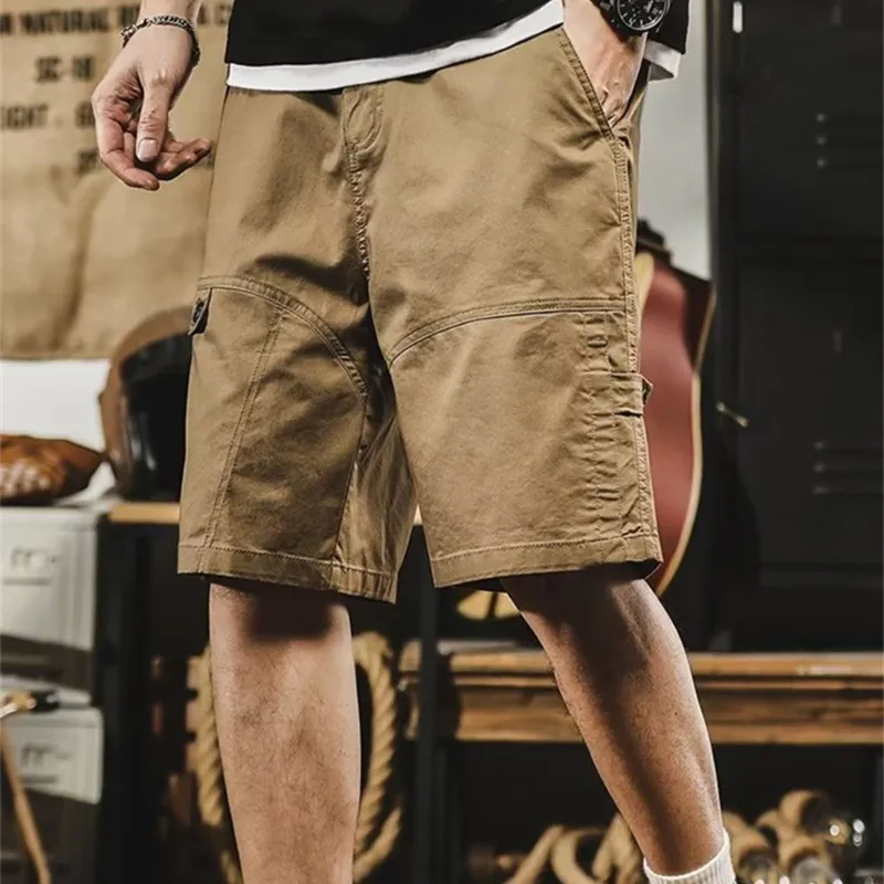 American Heavy Vintage Cargo Shorts Boys Loose Straight Medium Pants Summer Trend Large Size Five Point Casual Pants Y2K