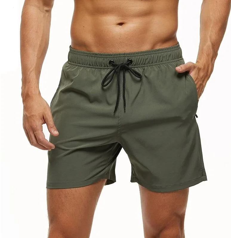 

2023 Summer men's solid color quarter casual shorts Pocket zipper beach pants four-sided stretch sports shorts