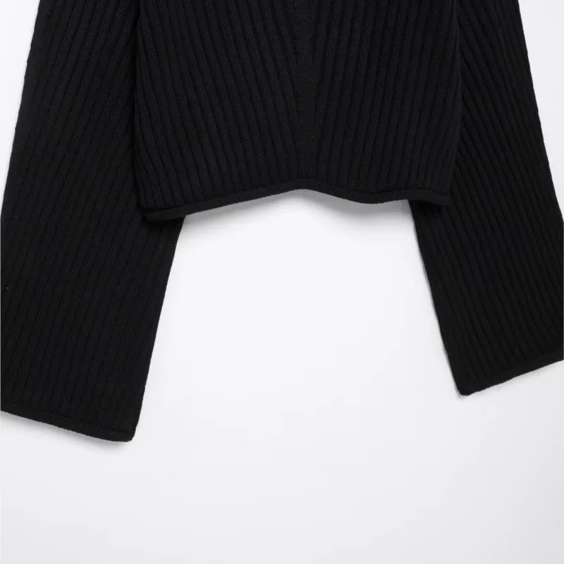 TRAF осенние женские вязаные короткие пуловеры в рубчик для повседневного