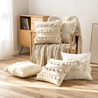 boho tassel cushion cover with pompoms nordic simple lumbar beige decoration pillow cover for sofa bedhome couch decorative