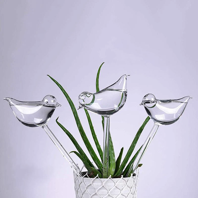 

1pcs Automatic Flower Watering Device Plant Waterer Self Watering Globes Bird Shape Hand Blown Clear Aqua Bulbs