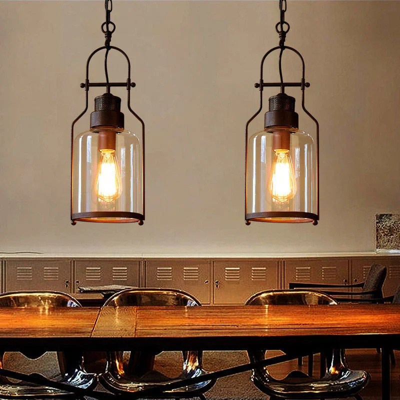 

American retro industrial style restaurant chandelier cafe bar loft creative single head iron glass small chandelier