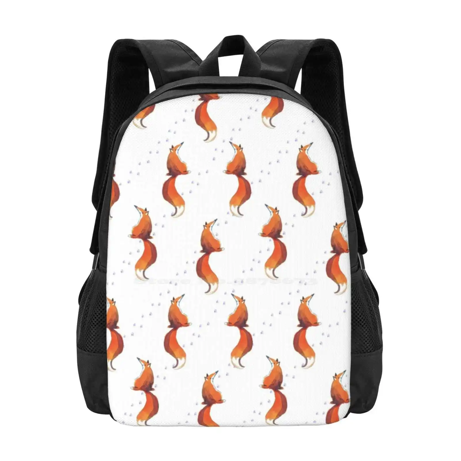 Foxy 3D Print Design Backpack Student Bag Foxes Orange Pattern Children Watercolour Animals Winter Track