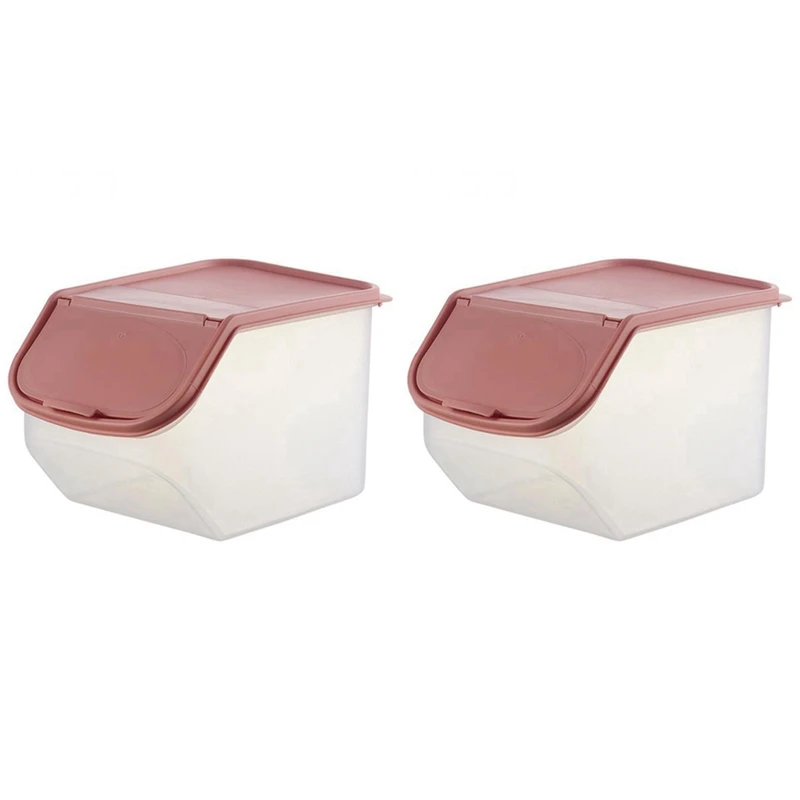 

2X Dried Food Storage Sealed Box With Measuring Cup Plastic Pink