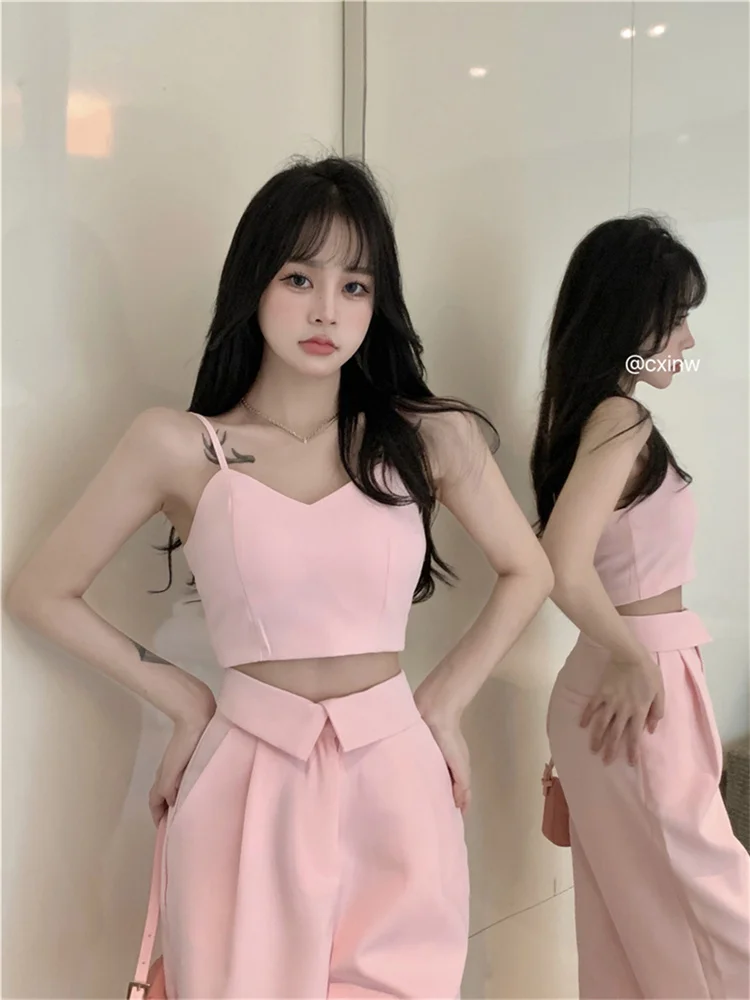 

Женский комплект из топа и брюк, летний комплект из топа и брюк с широкими штанинами