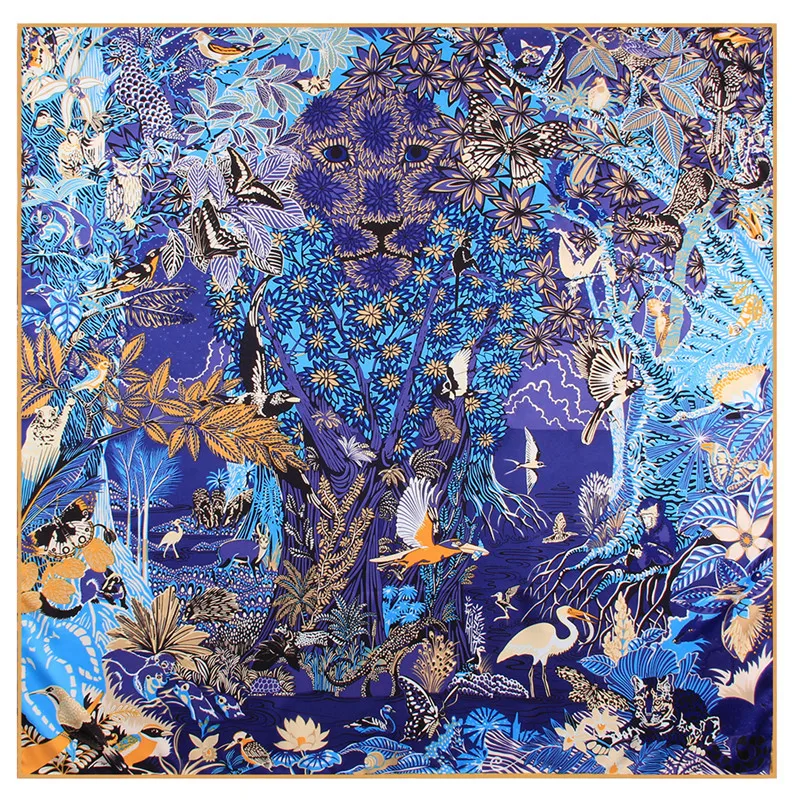 

Manual Hand Rolled Twill Silk Scarf Women Three Giraffes Square Scarves Echarpes Foulards Femme Wrap Bandana Hijab 90CM