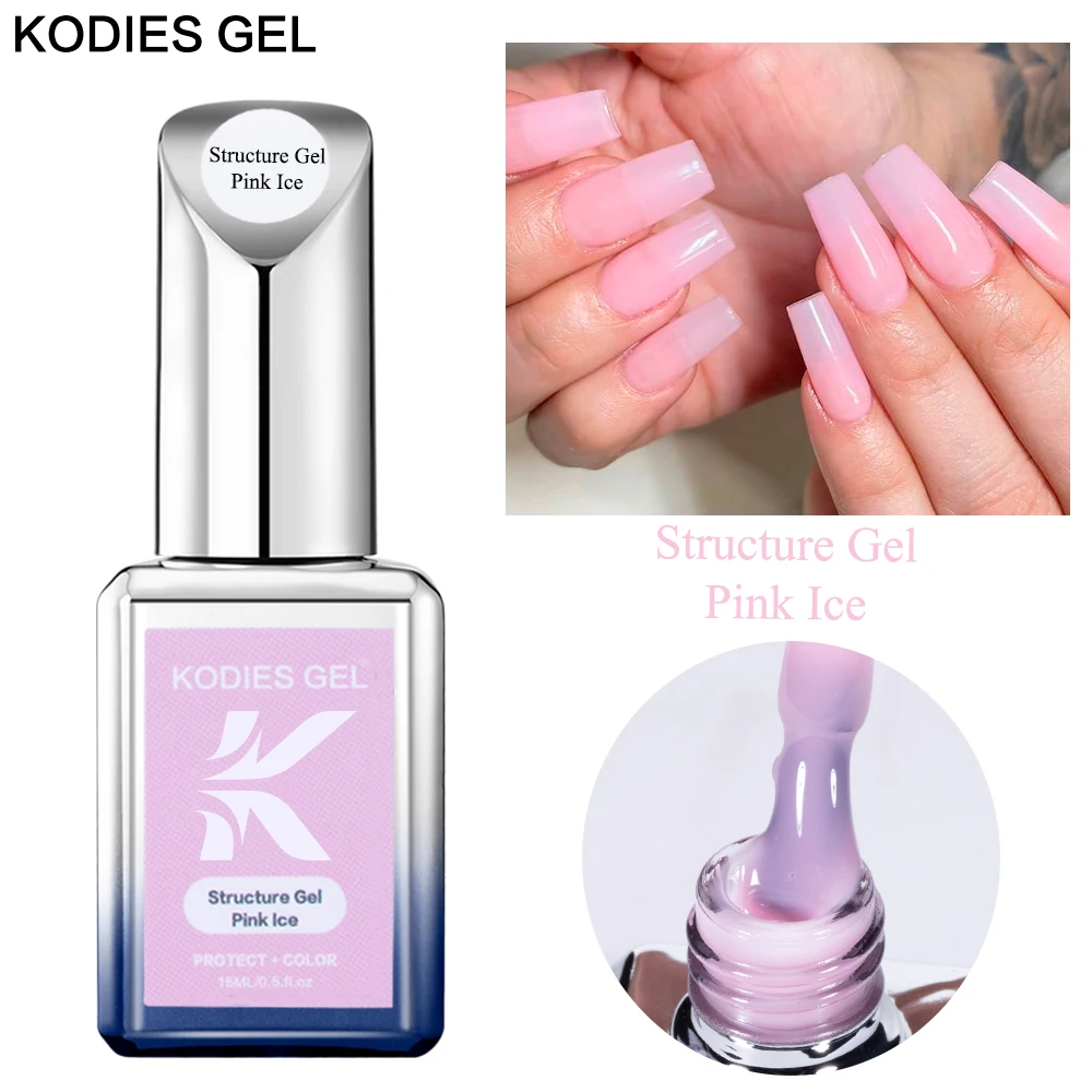 

KODIES GEL French Manicure Gel Nail Polish UV/LED 15ML Natural Rubber Base Gels 2 IN 1 Structure Primer Jelly Varnishes Pink Ice