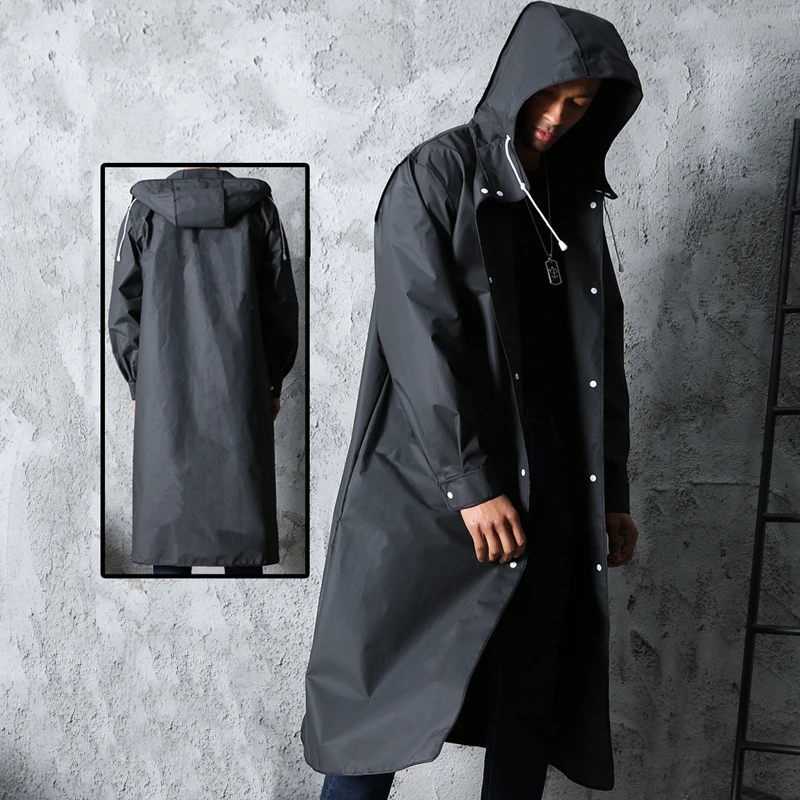 

2022 Fashion Black Adult Waterproof Long Raincoat Women Men Rain coat Hooded For Outdoor Hiking Fishing Climbing Thickened