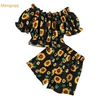 children clothing suit fungus collar puff sleeve top t shirtssmall shorts daisy print pastoral kids baby clothes set 2pcs 4 12y
