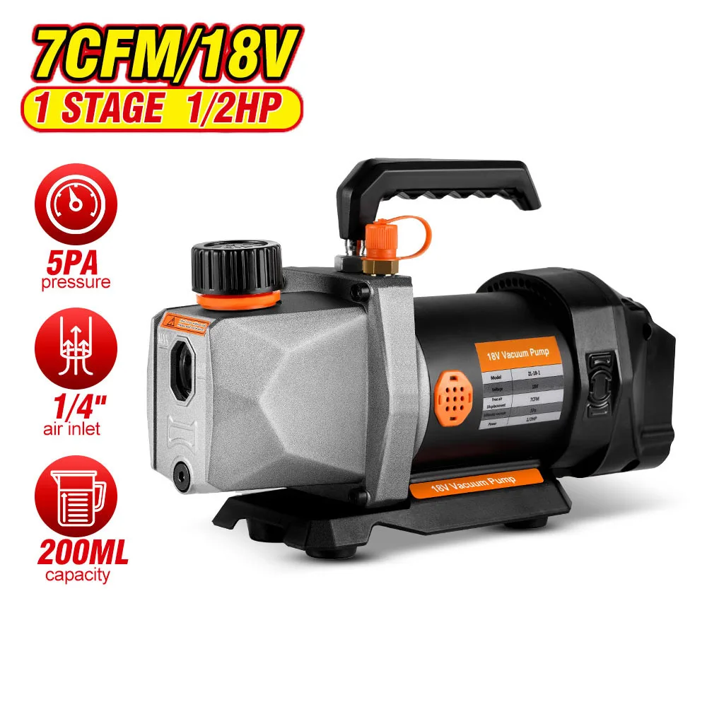 

1/2HP 7CFM Cordless Refrigerant Vacuum Pump 5PA 1/4 Air Inlet For Household Air Conditioning For Makita 18v Battery