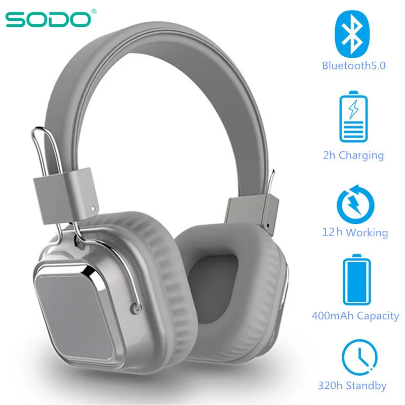 Фото Складные беспроводные наушники SODO, Bluetooth 5,0, поддержка TF/FM №4