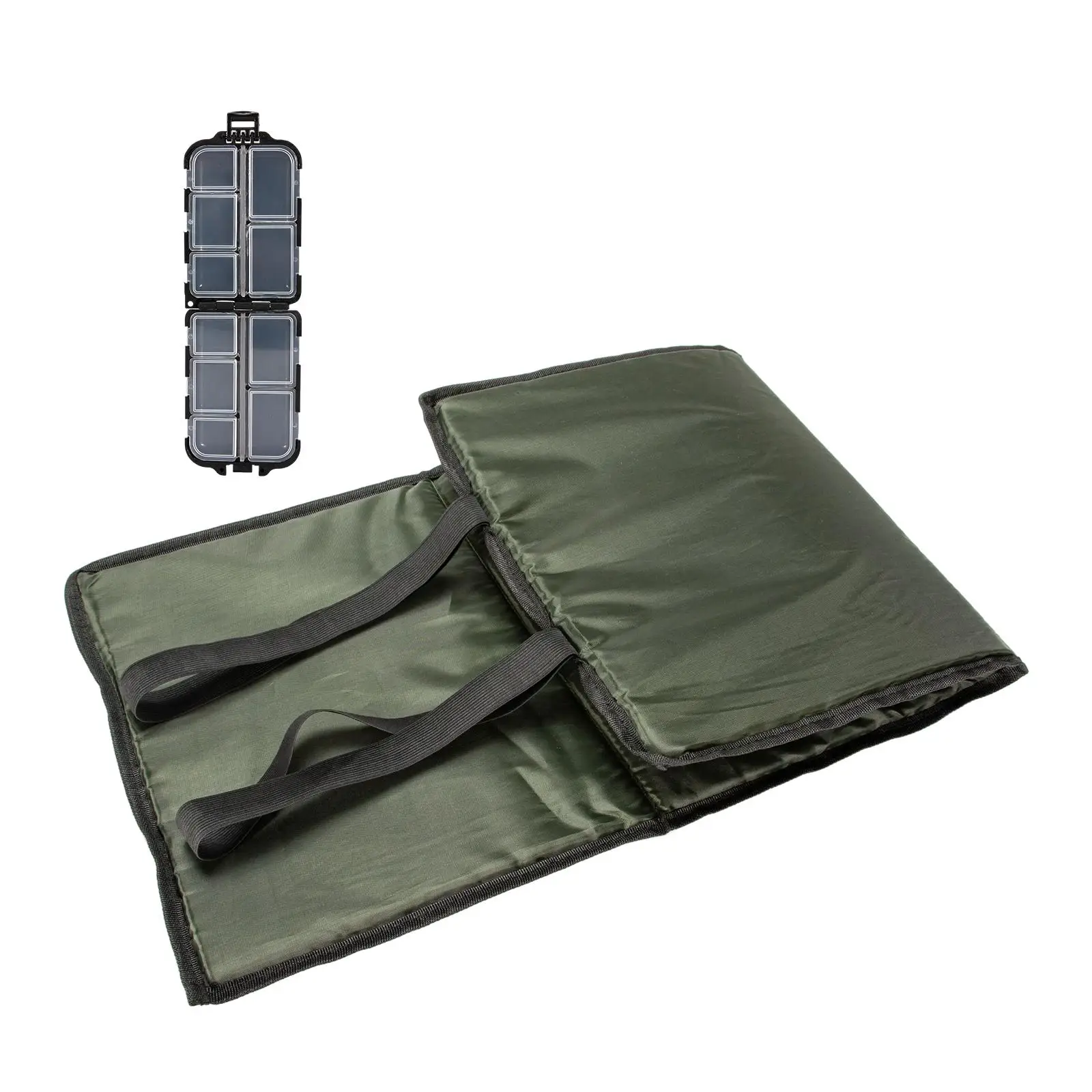 

Portable Carp Fishing Unhooking Mat with Small Lure Box for Specialist Angler Padded Pad with Elastic Straps Waterproof Material