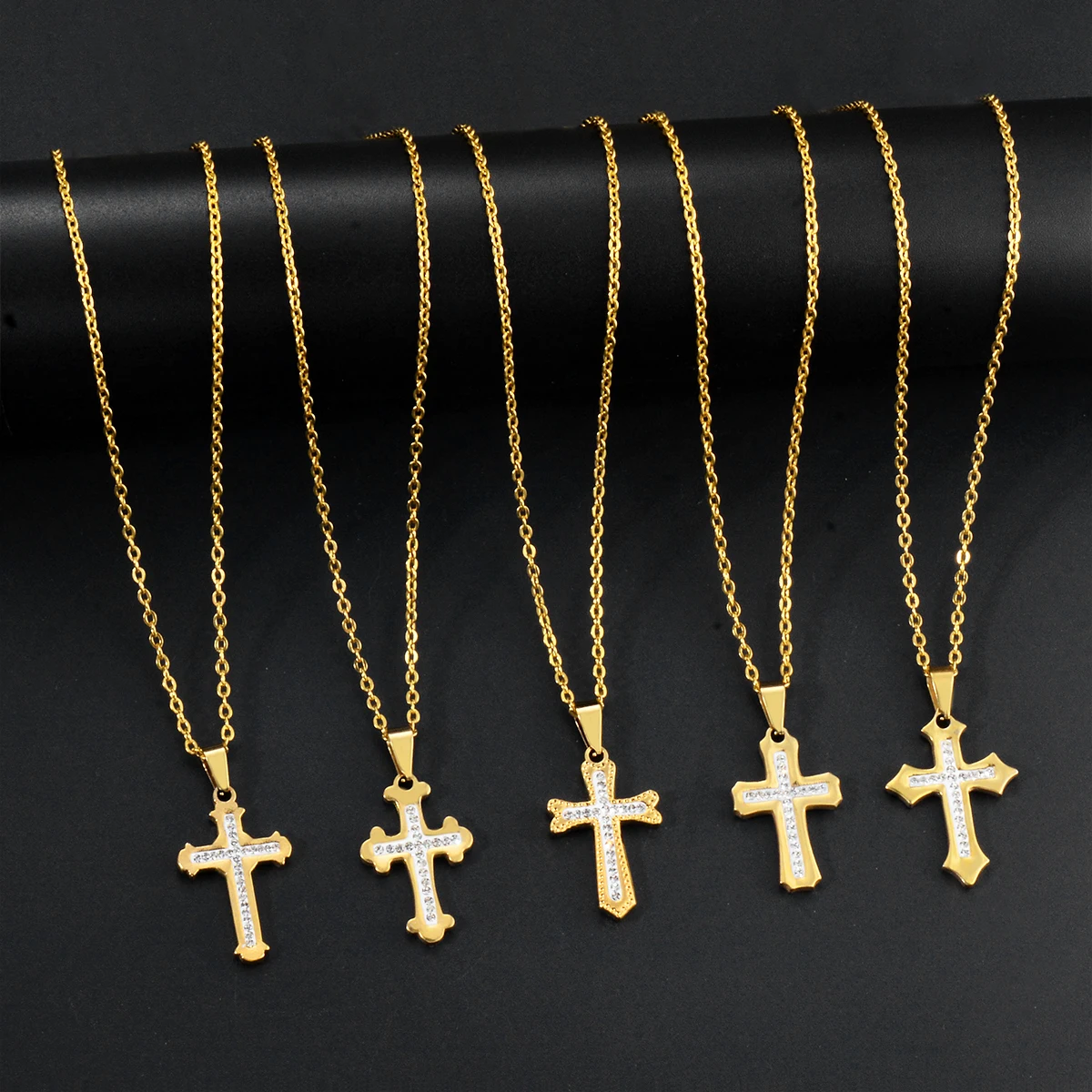 

Women Rhinestone Cross Necklace Gold Color Trendy Stainless Steel Choker Girl Jewelry Gift