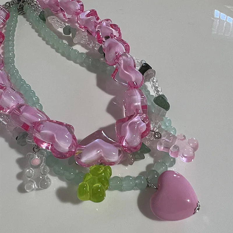 Exaggeration Transparent Acrylic Chain Big Necklace For Women Charm Colorful Heart Choker Collar Necklace Fashion y2k Jewelry