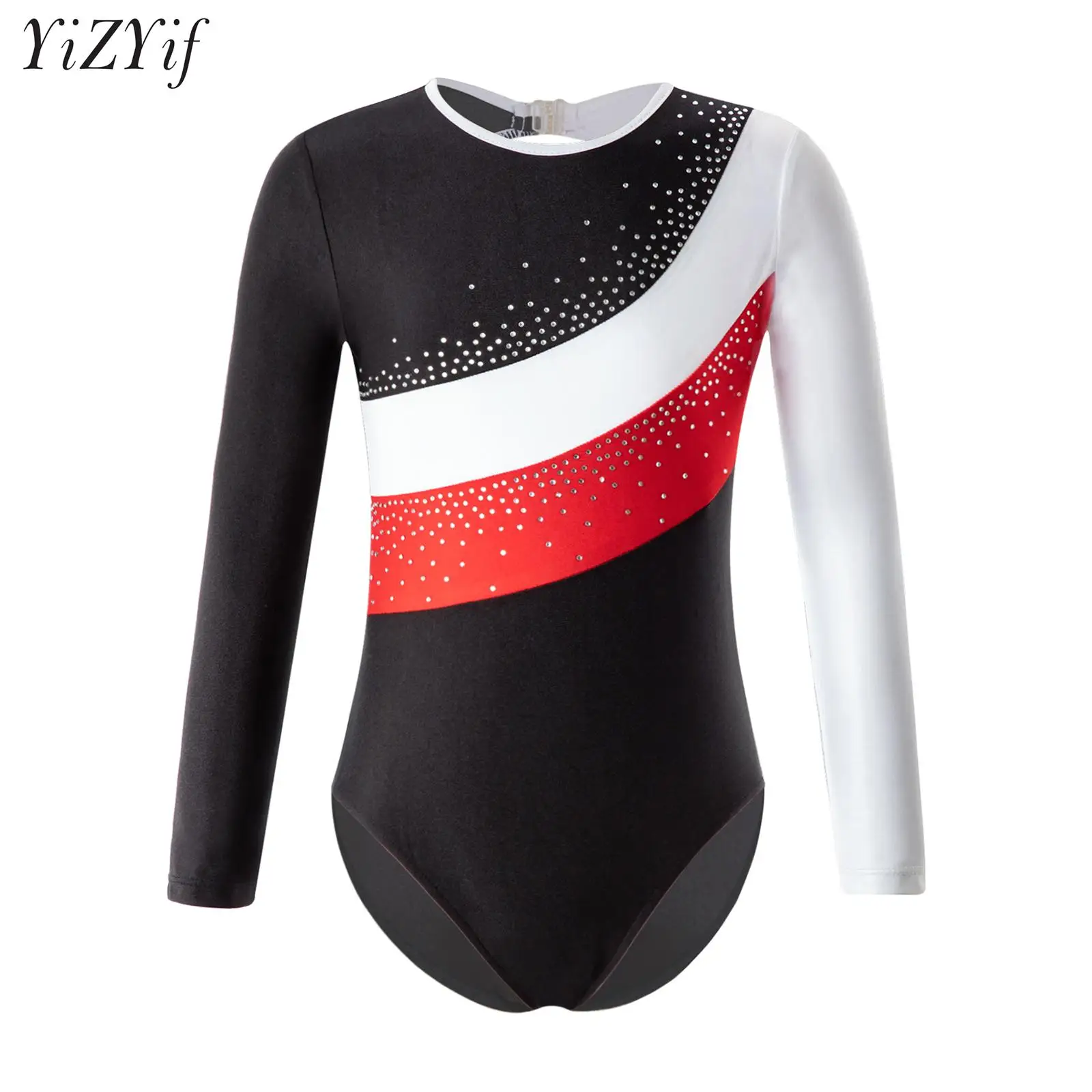 

Kids Girls Long Sleeve Gymnastics Tumbling Workout Dance Playwear Sport Bodysuit Shiny Rhinestone Yoga Ballet Leotard Dancewear