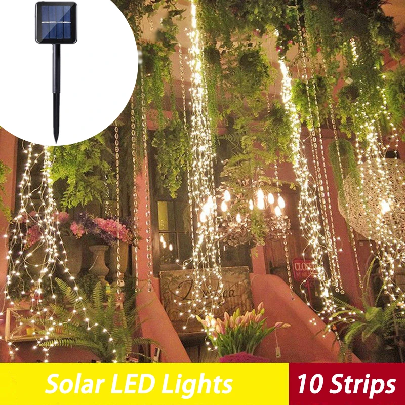 OUFU-Luz LED Solar para decoración de jardín al aire libre, lámpara de cobre para decoración de bodas, tira de modelado navideño, linterna de neón 101004